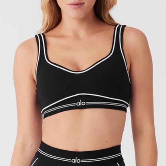 Alo Yoga Airbrush Heart Throb Bra Black/White Large Size NWOT - Picture 1 of 7